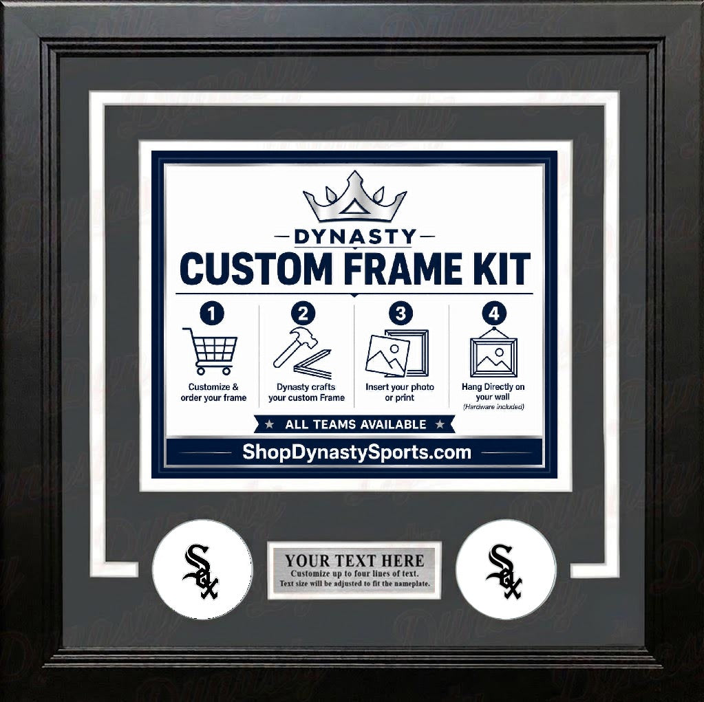 Chicago White Sox Custom MLB Baseball Picture Frame Kit with Gray Matting, White Trim, a Silver Nameplate, and White Sox logos