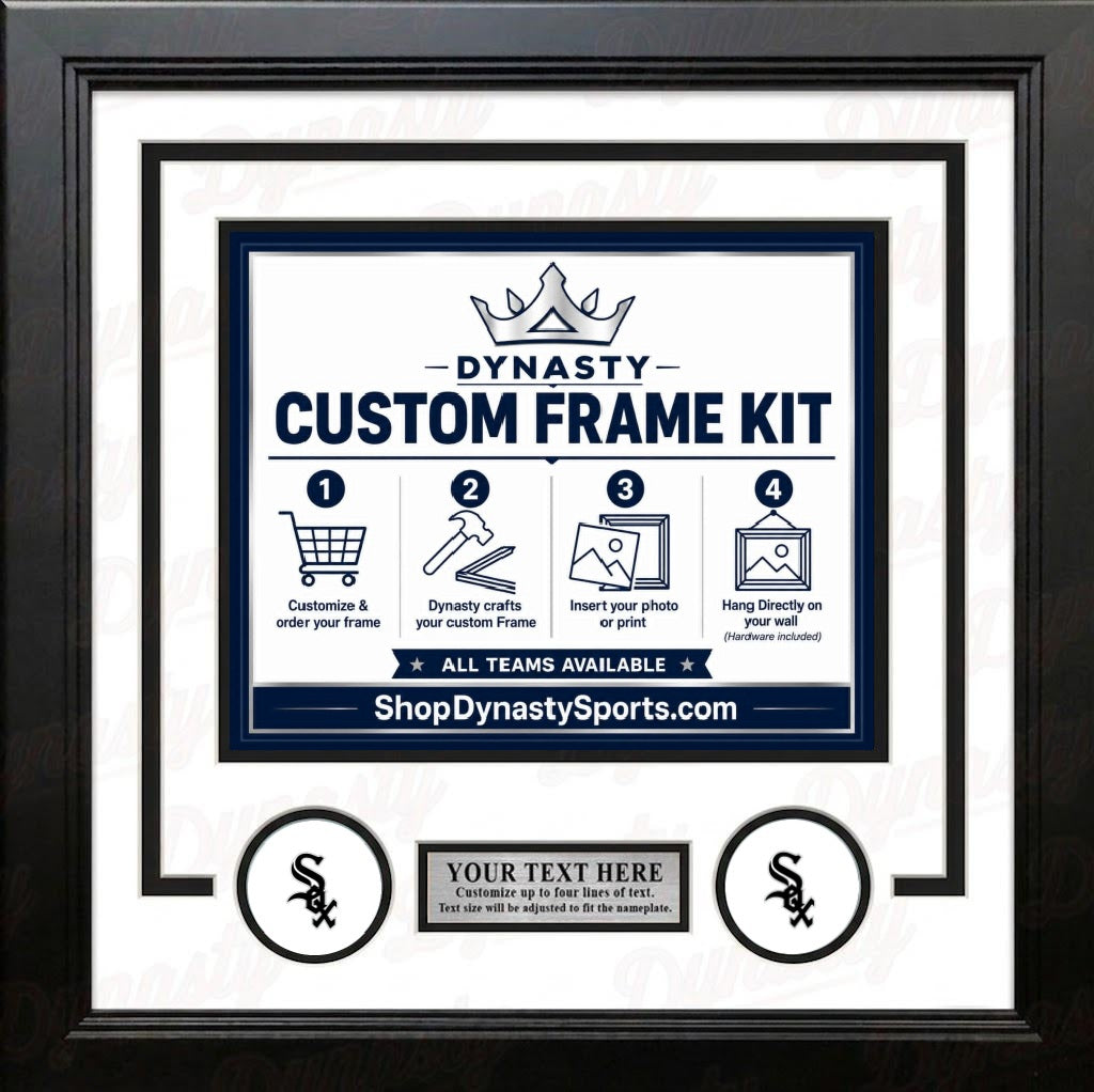 Chicago White Sox Custom MLB Baseball Picture Frame Kit with White Matting, Black Trim, a Silver Nameplate, and White Sox logos