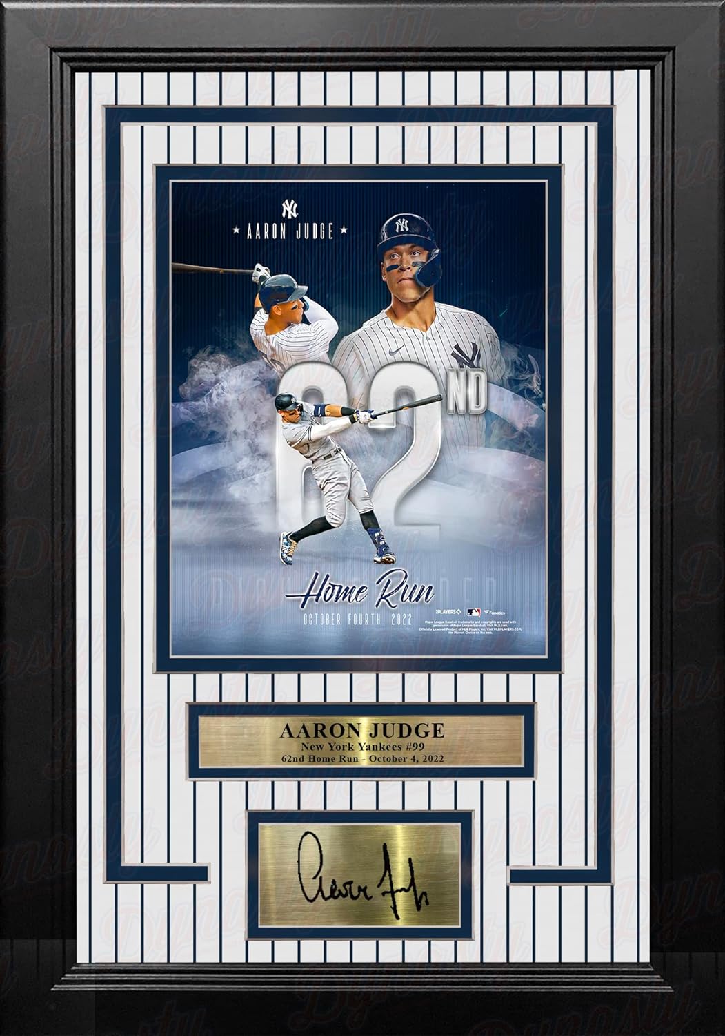 Aaron Judge AL Record 62nd Home Run New York Yankees 8x10 Framed Photo with Engraved Autograph