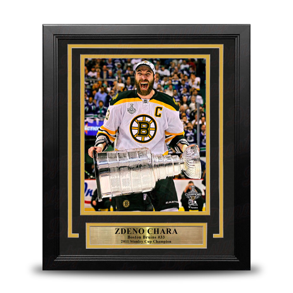 Zdeno Chara Hoists The Stanley Cup Boston Bruins 8" x 10" Framed Hockey Photo