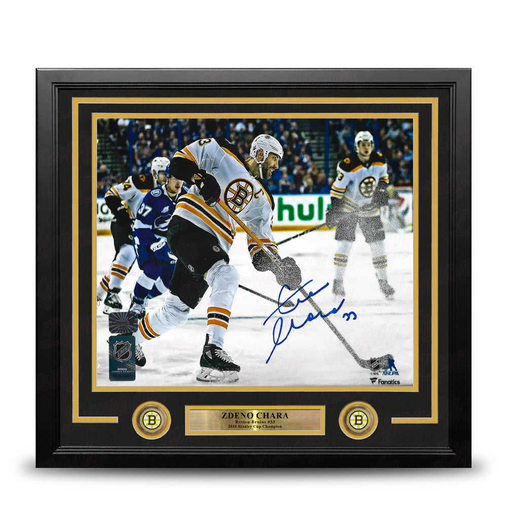 Zdeno Chara in Action Boston Bruins Autographed 16" x 20" Framed Hockey Photo