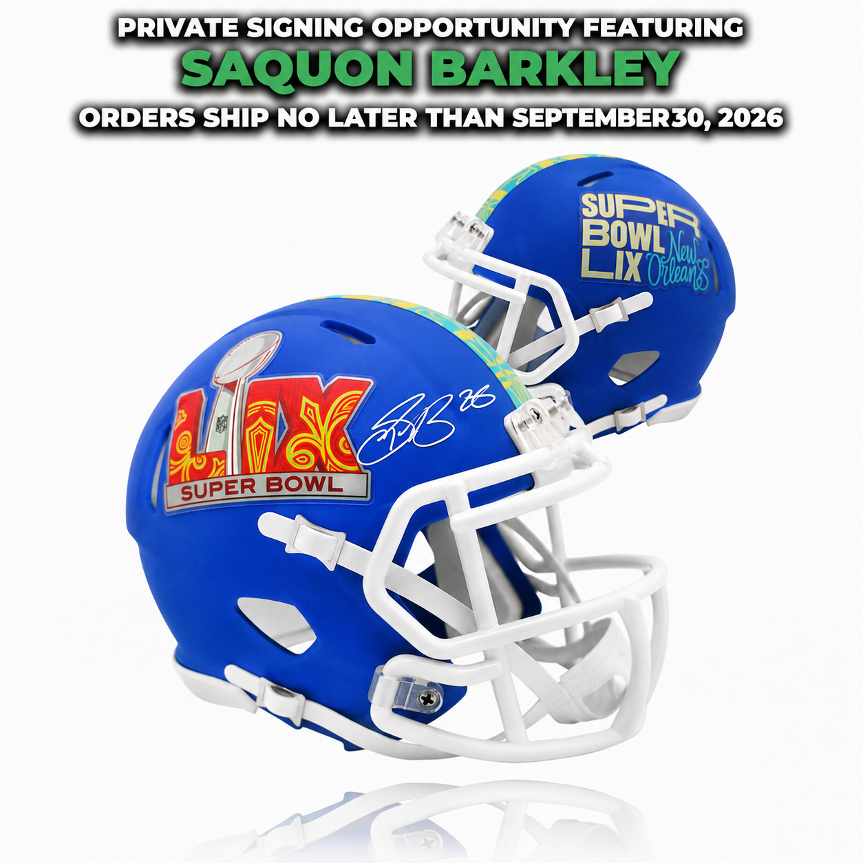 Saquon Barkley Philadelphia Eagles Autographed Blue Super Bowl LIX Full Size Helmet | Pre-Sale Opportunity