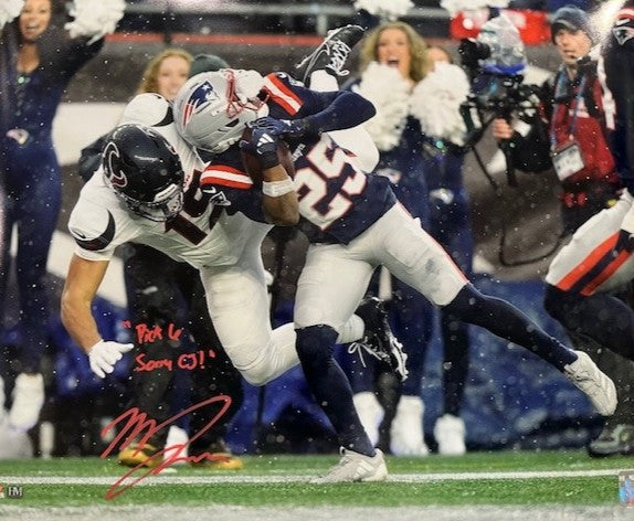 Marcus Jones Patriots Signed Pick Six 16" x 20" Inscribed Photo