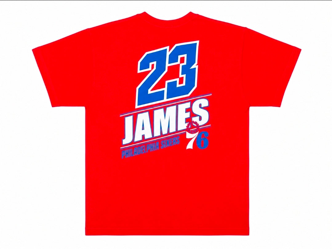 Philadelphia 76ers Lebron James Red Player Name & Number T-Shirt