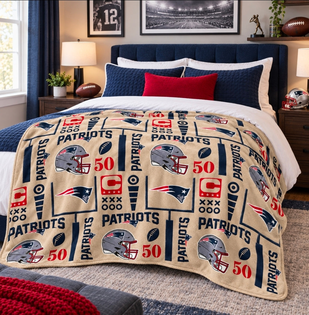New England Patriots 60” x 70” Super Soft Plush Blanket- Beige