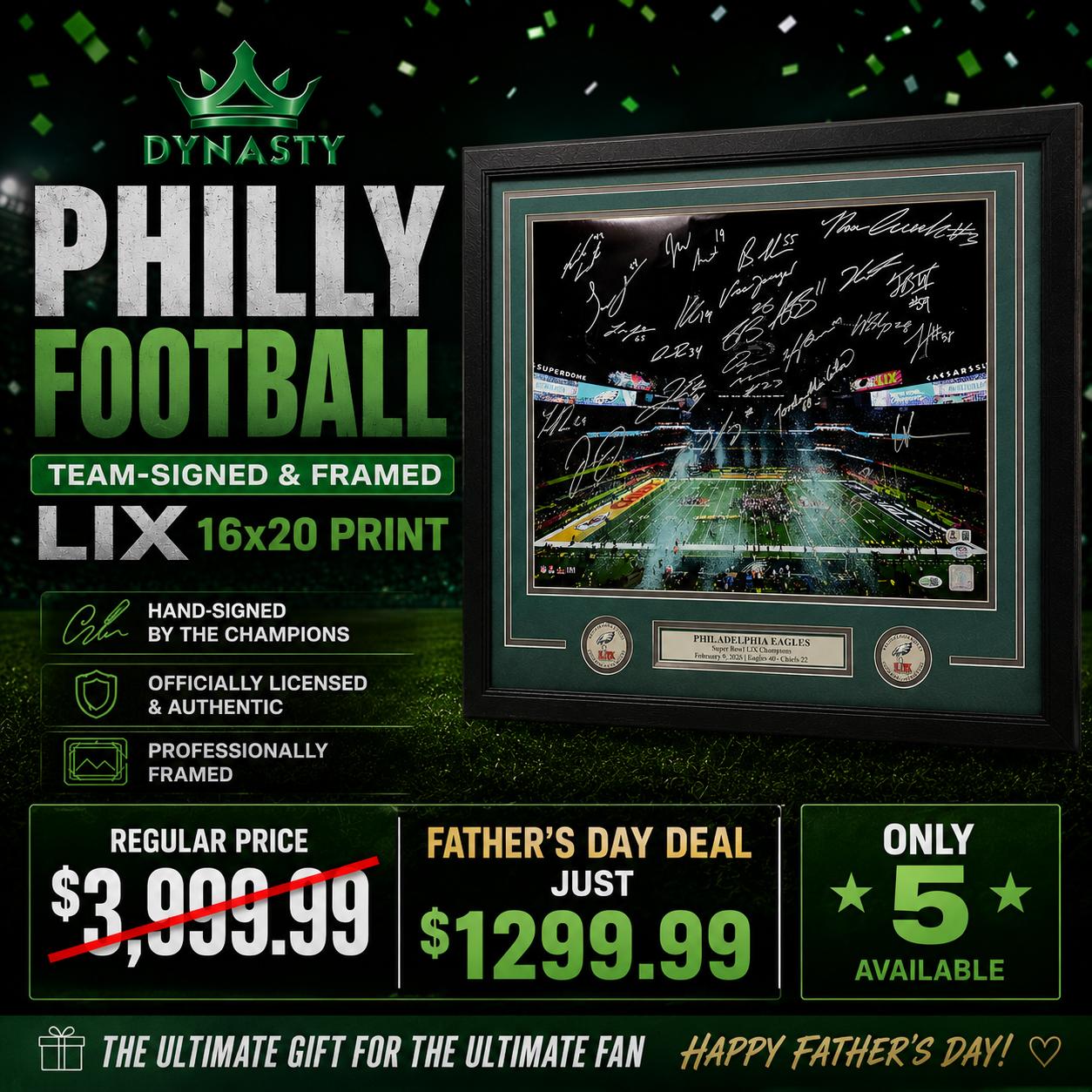 Philadelphia Eagles SB LII & LIX Champions Team-Signed 16" x 20" Print