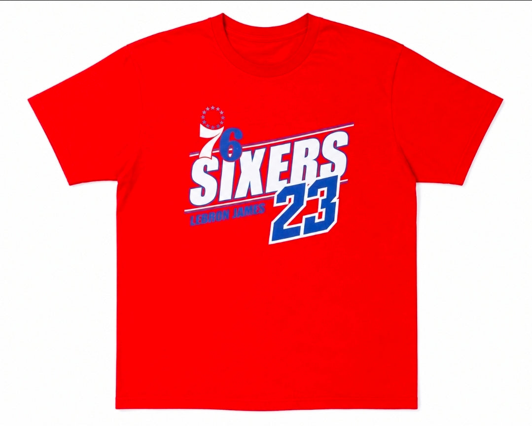 Philadelphia 76ers Lebron James Red Player Name & Number T-Shirt