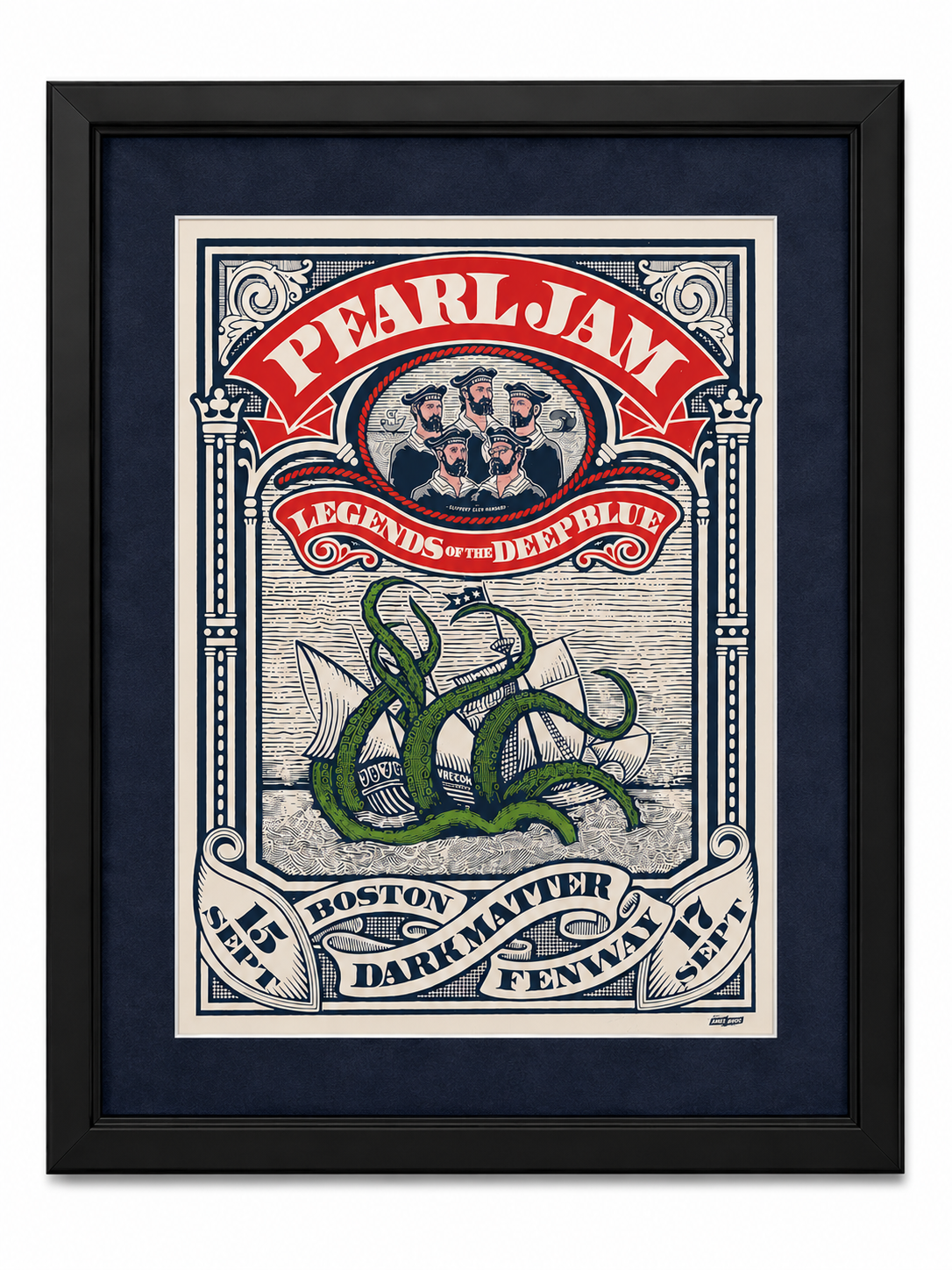 Pearl Jam Boston Fenway Framed Poster 09-15/17-2024 Ames Bros