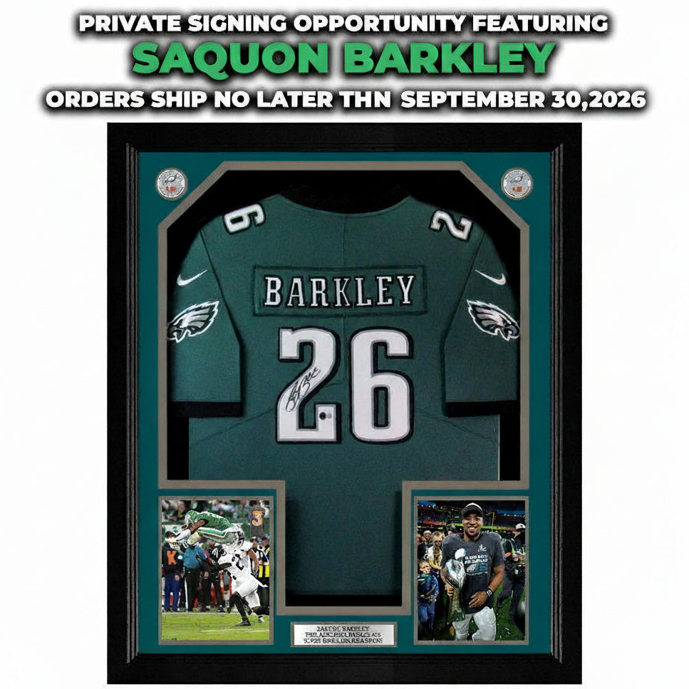 Saquon Barkley Philadelphia Eagles Signed Super Bowl LIX Framed Jersey | Pre-Sale Opportunity - Dynasty Sports & Framing 