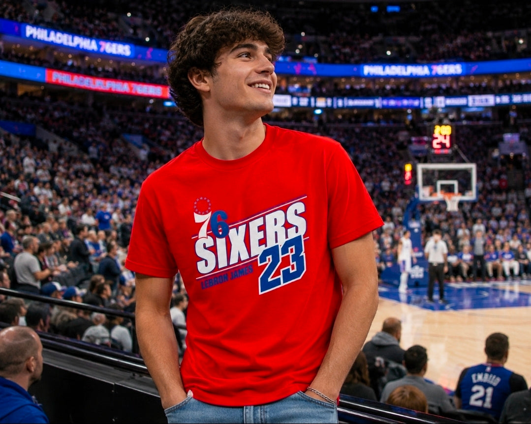 Philadelphia 76ers Lebron James Red Player Name & Number T-Shirt