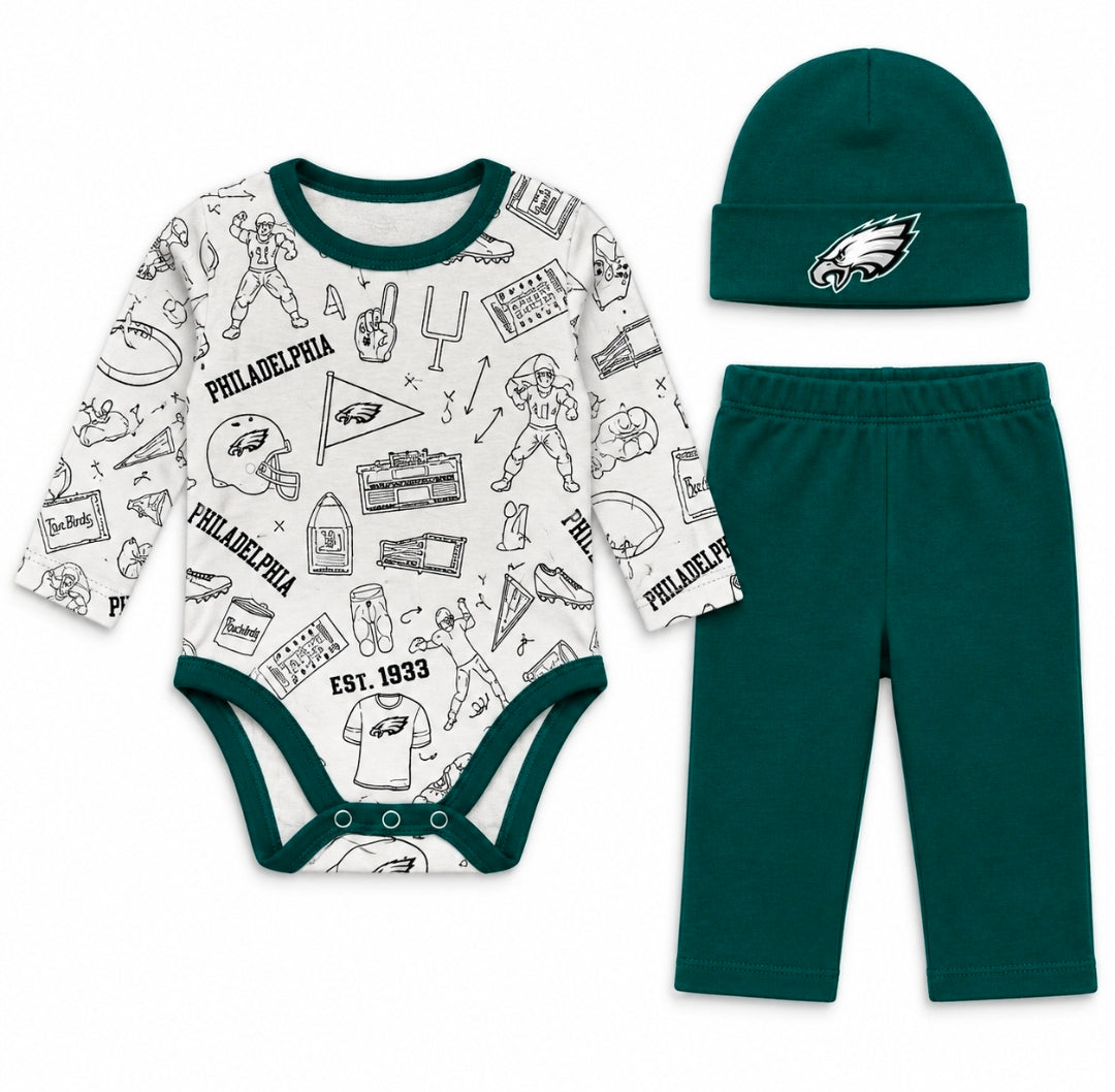 Philadelphia Eagles Baby 3-Piece Outfit Set
