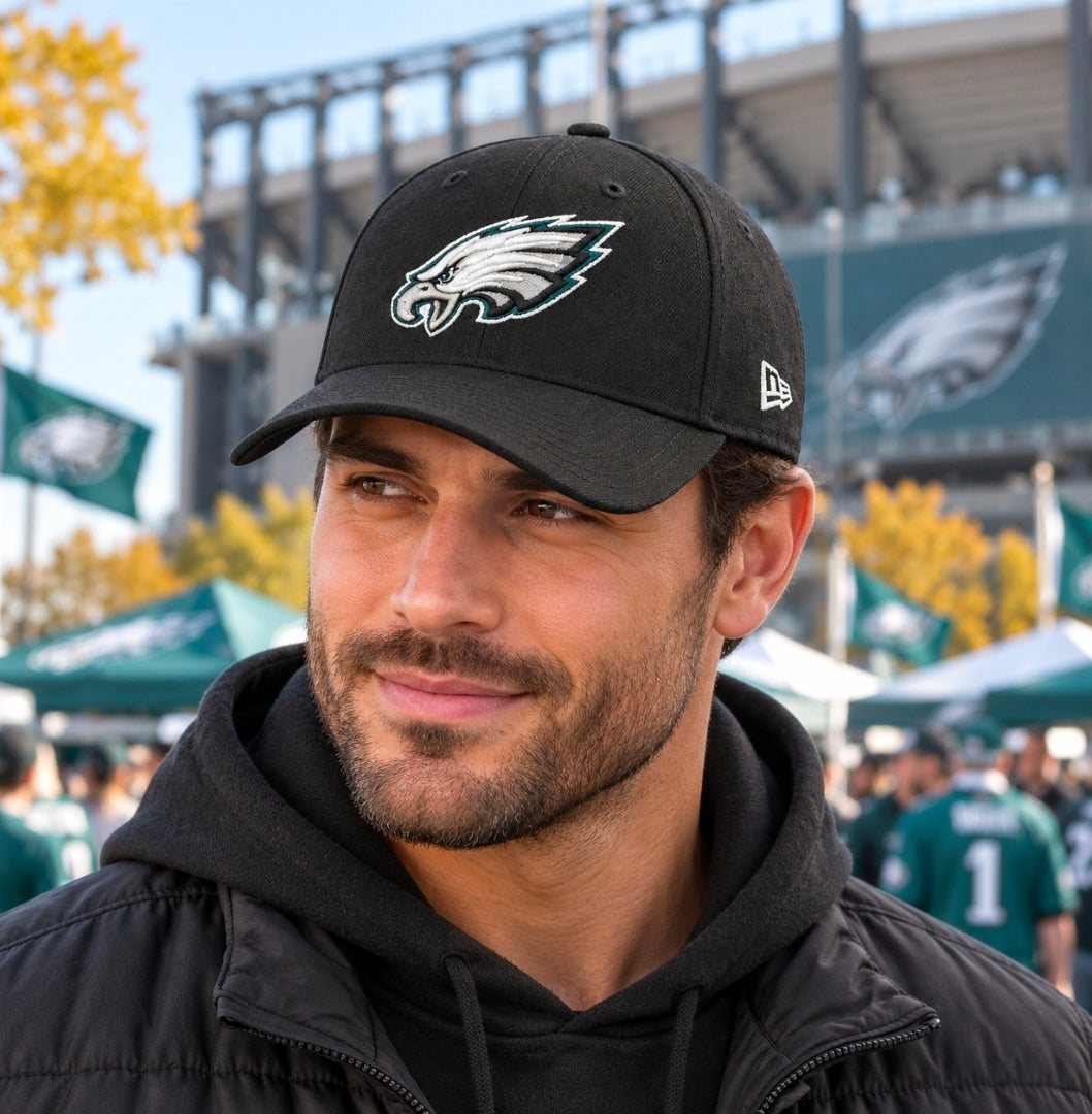 Philadelphia Eagles New Era Black Logo Adjustable Hat