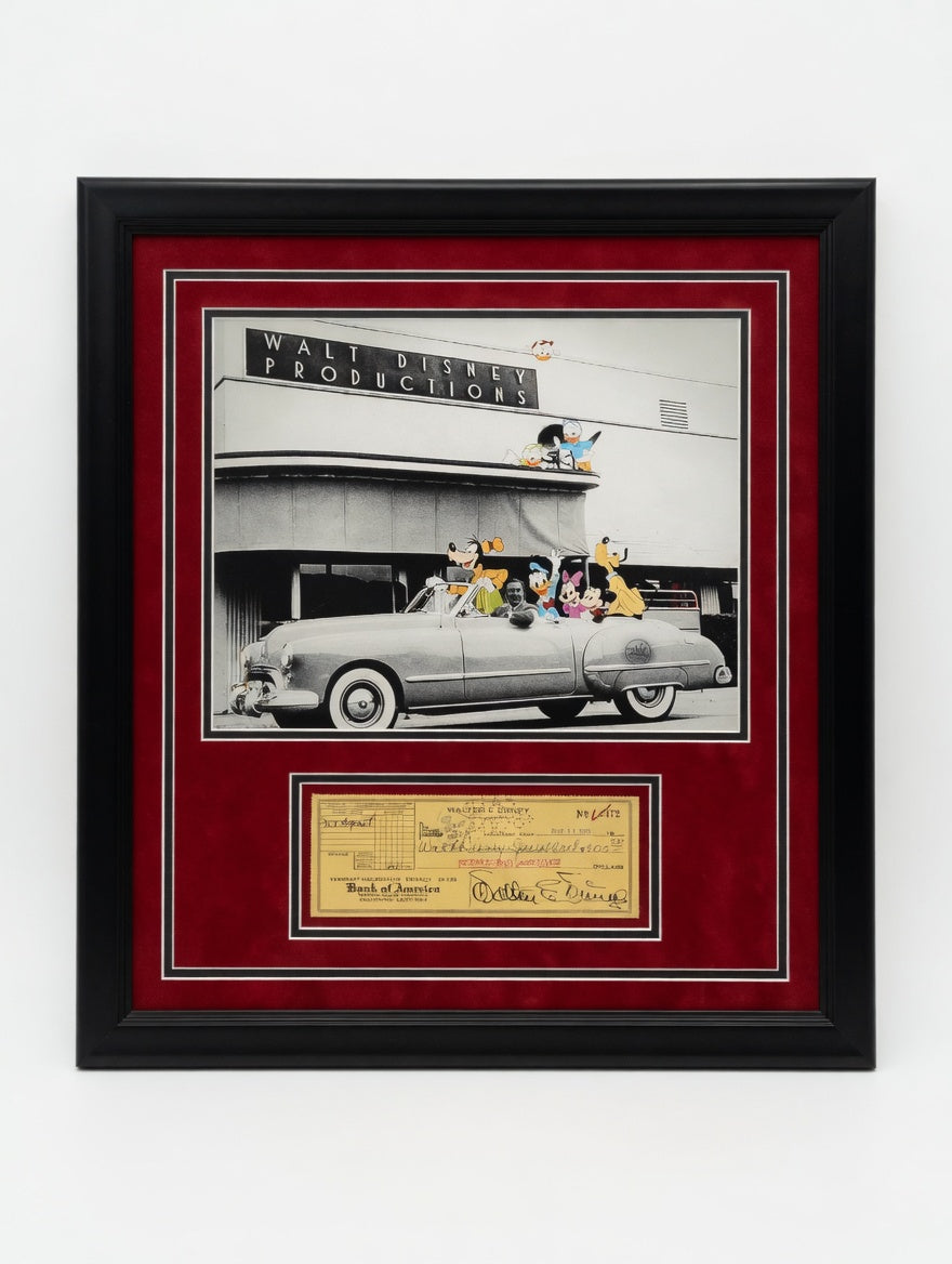 Walt Disney 11" x 14" Framed Photo Collage with Autographed Check - JSA Authenticated