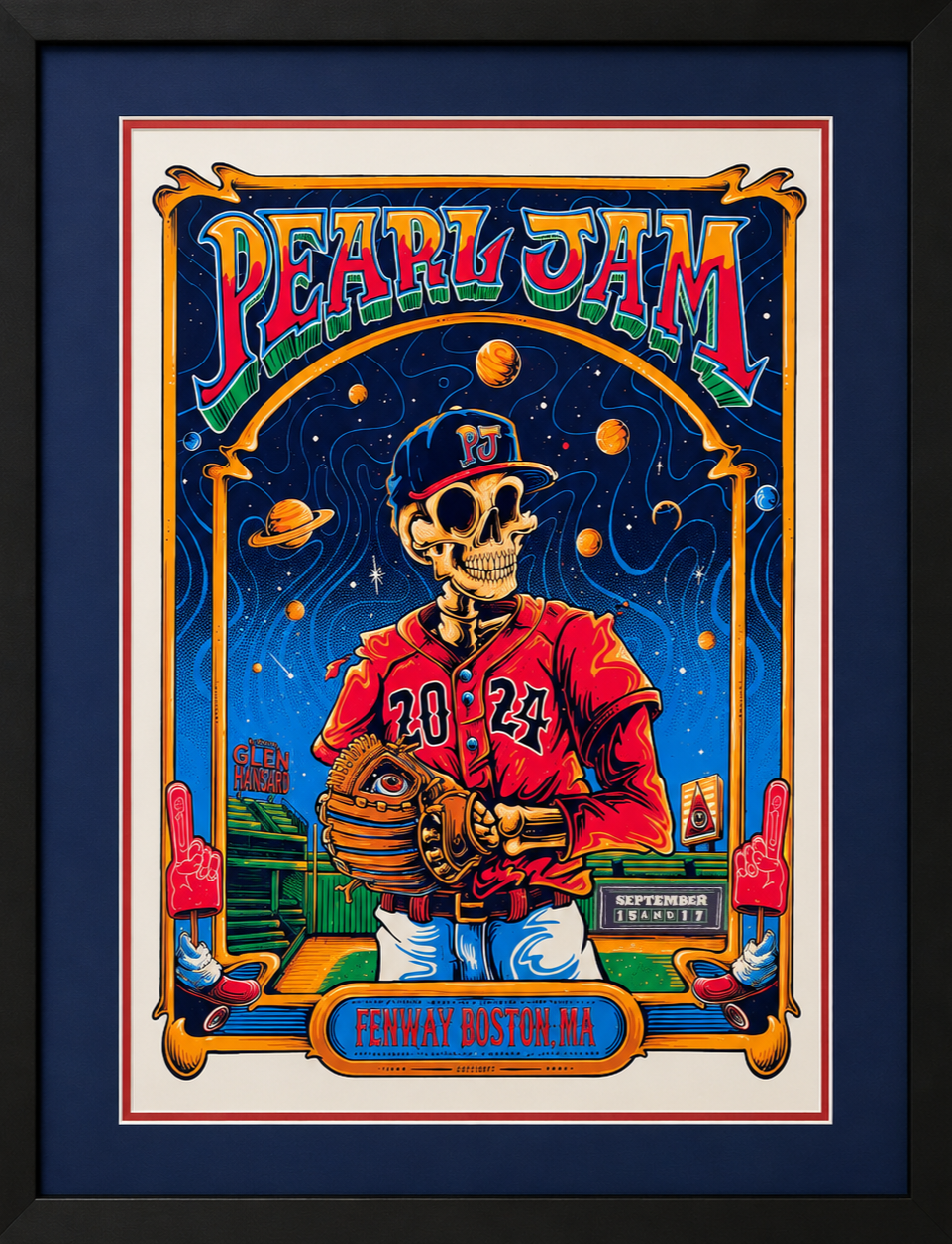 Pearl Jam Boston Fenway Framed Poster 09-15/17-2024 Helen Kennedy