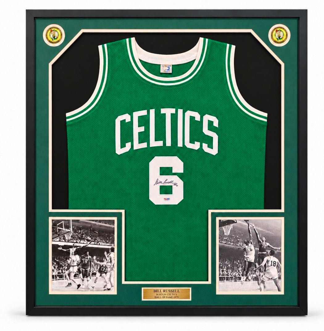 Bill Russell Boston Celtics Autographed Framed Green Basketball Jersey
