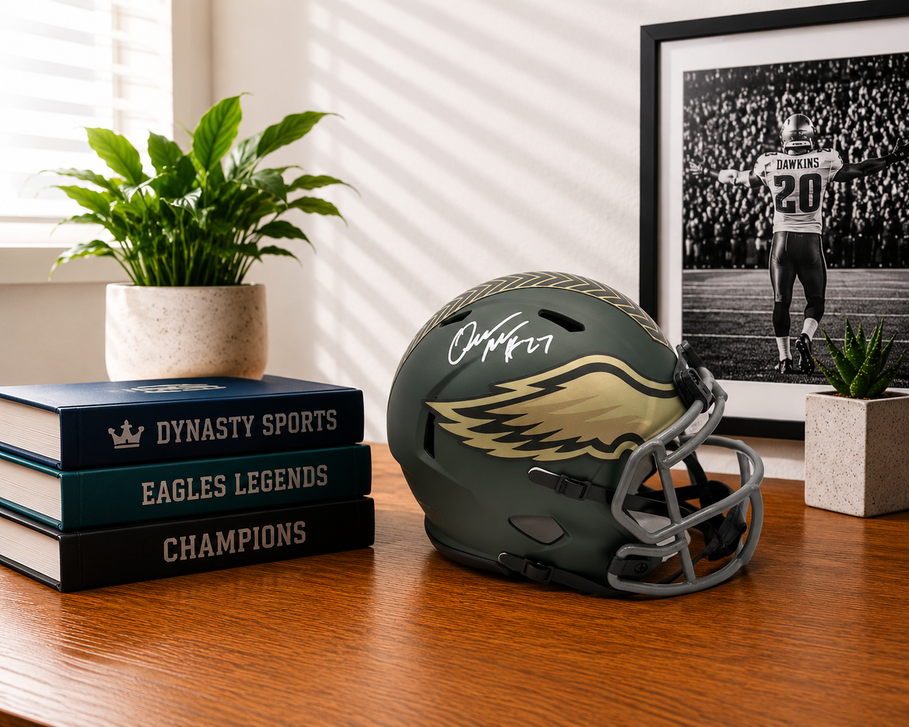 Quinyon Mitchell Philadelphia Eagles Autographed Camo Salute to Service Mini-Helmet