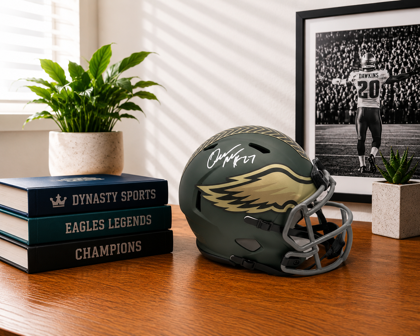 Quinyon Mitchell Philadelphia Eagles Autographed Camo Salute to Service Mini-Helmet