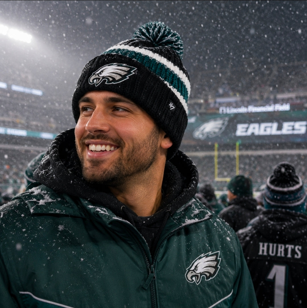 Philadelphia Eagles Knit Woven Black, Green & White Pom Hat
