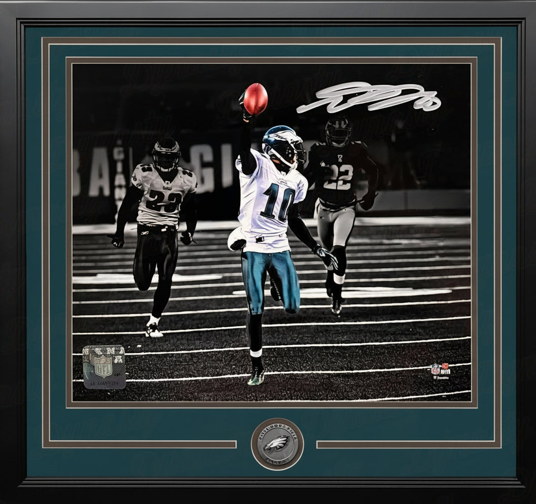 DeSean Jackson Miracle at the New Meadowlands Eagles Autographed 11x14 Framed Photo with Medallion