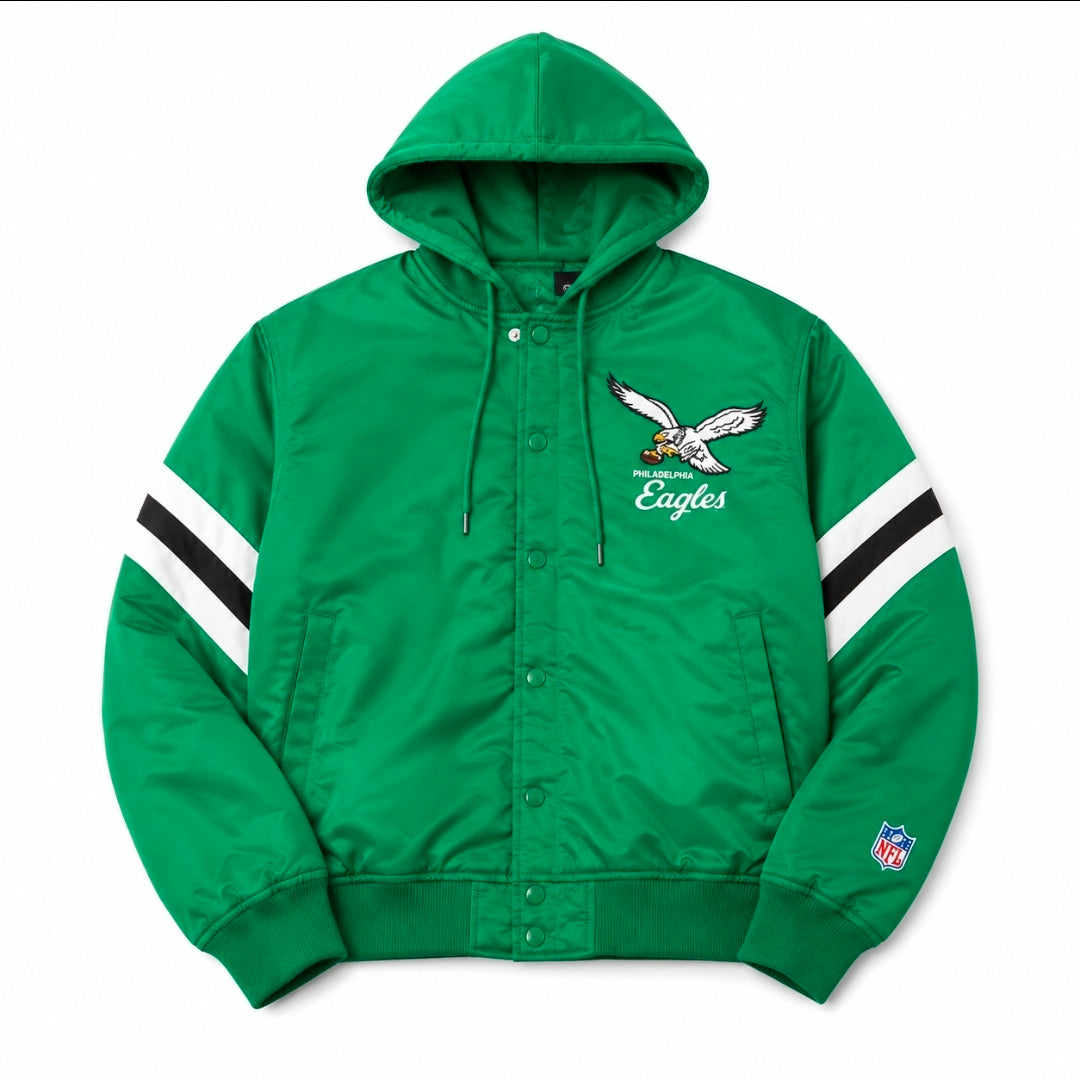 Philadelphia Eagles Throwback Kelly Green Satin Bomber Jacket