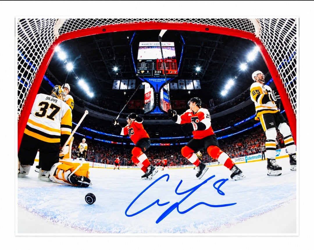 Cam York Flyers Overtime Goal VS Penguins Autographed 8" x 10" Photograph