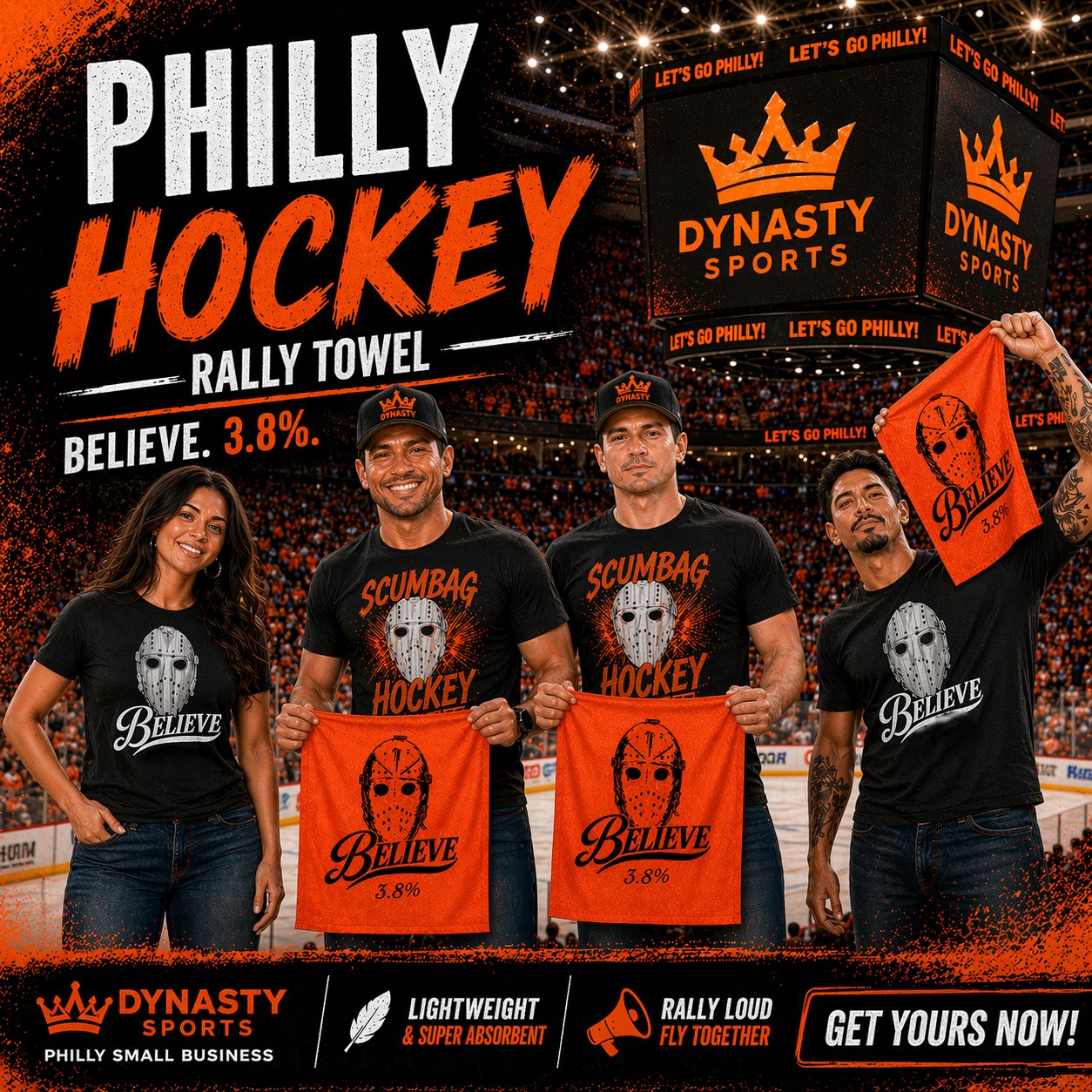 Philadelphia Hockey Official Playoff Believe 3.8% Rally Towel