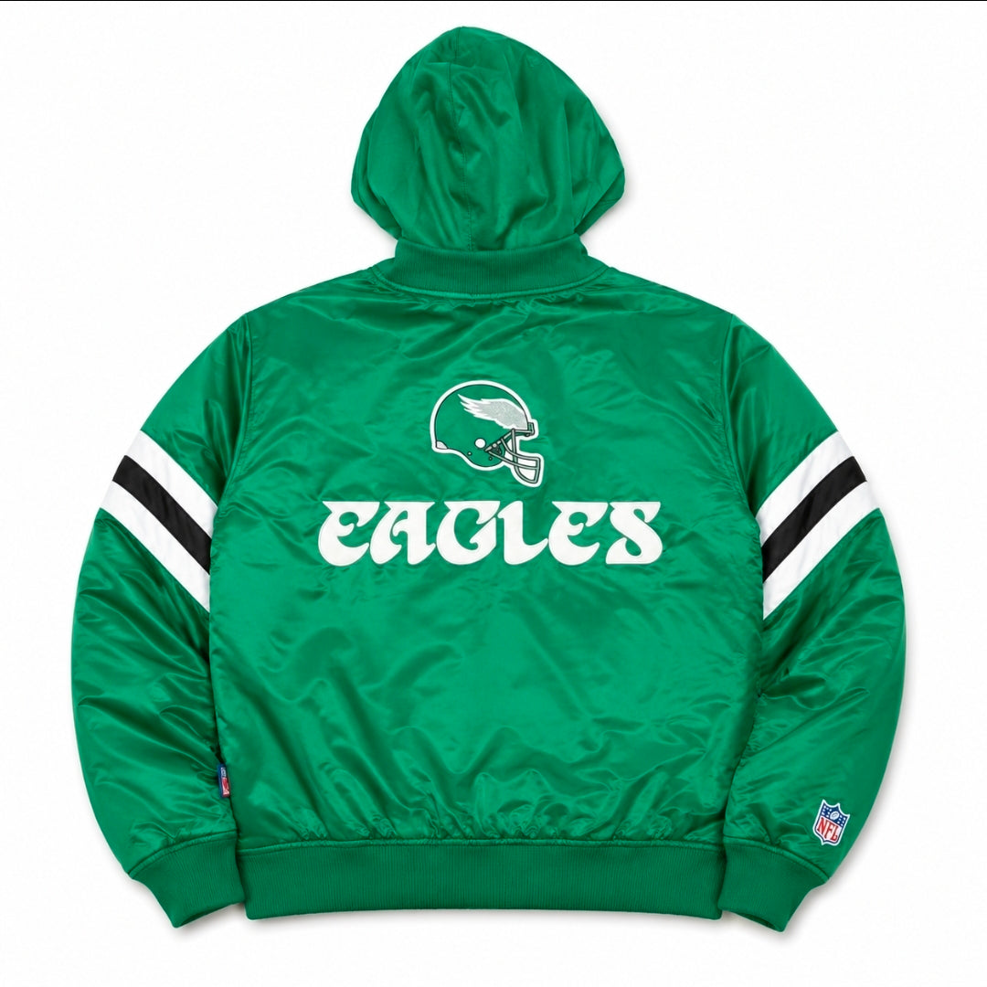 Philadelphia Eagles Throwback Kelly Green Satin Bomber Jacket