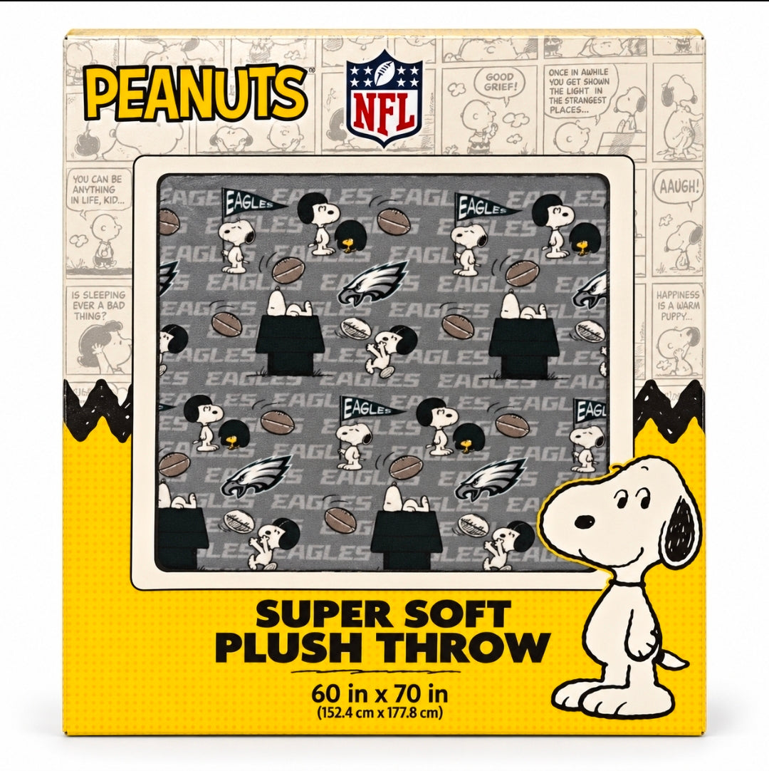 Philadelphia Eagles Peanuts Super Soft Plush 60" x 70" Blanket - Grey