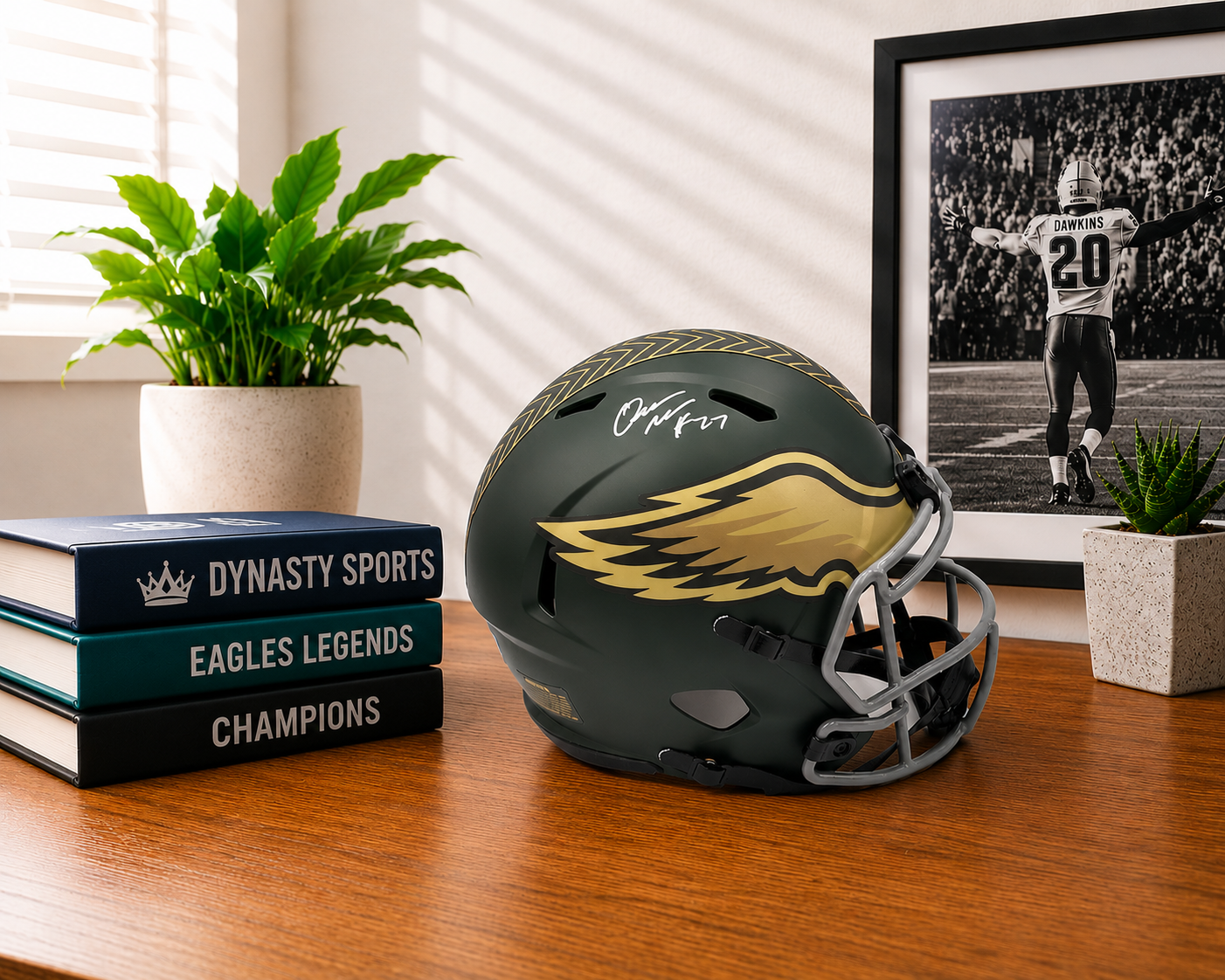Quinyon Mitchell Philadelphia Eagles Autographed Camo Salute to Service Full-Size Helmet