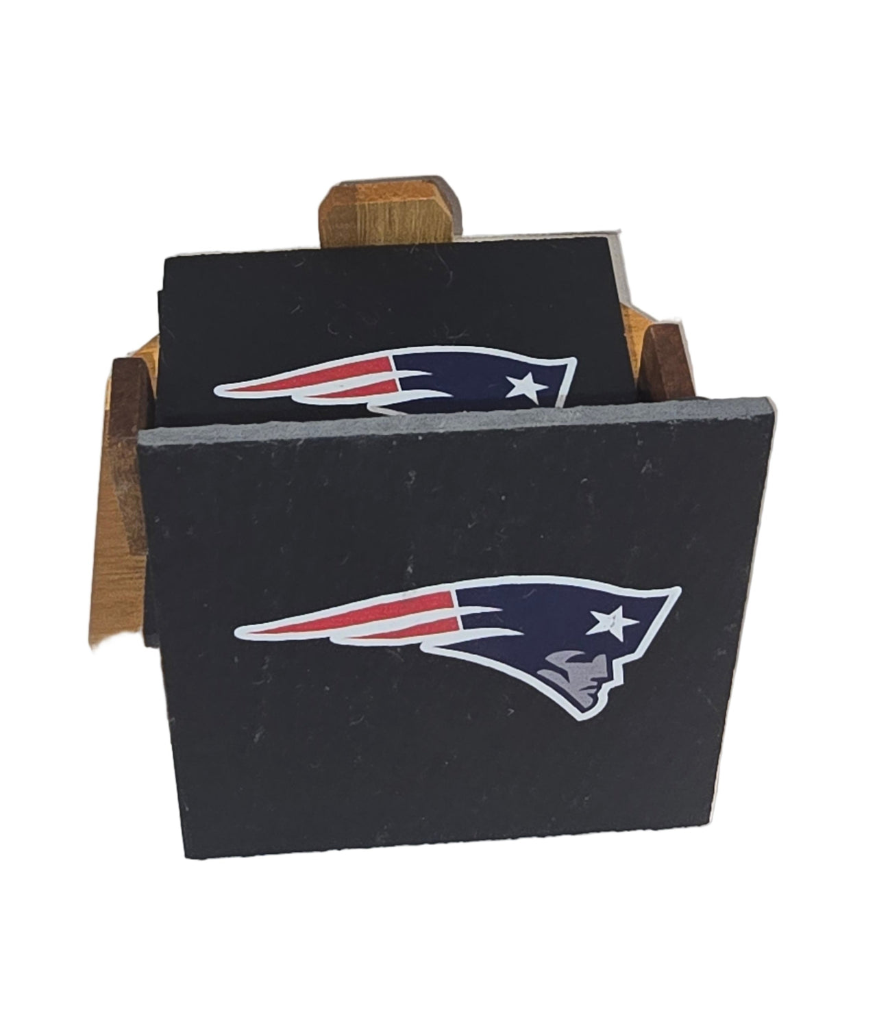 New England Patriots 4 Pack Slate Coaster Set with Wood Holder