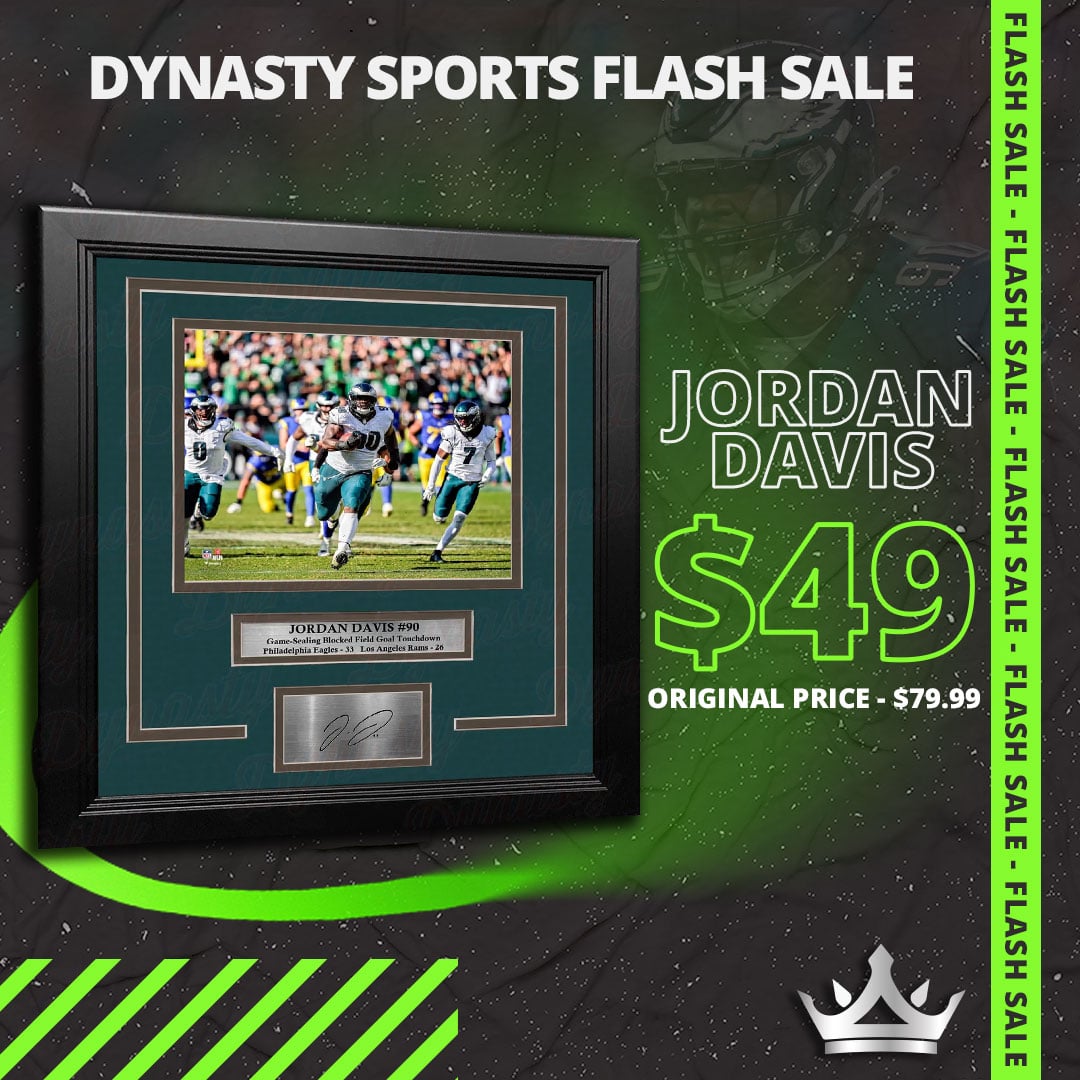 Jordan Davis Blocked Field Goal TD Philadelphia Eagles 8" x 10" Framed Photo with Engraved Autograph