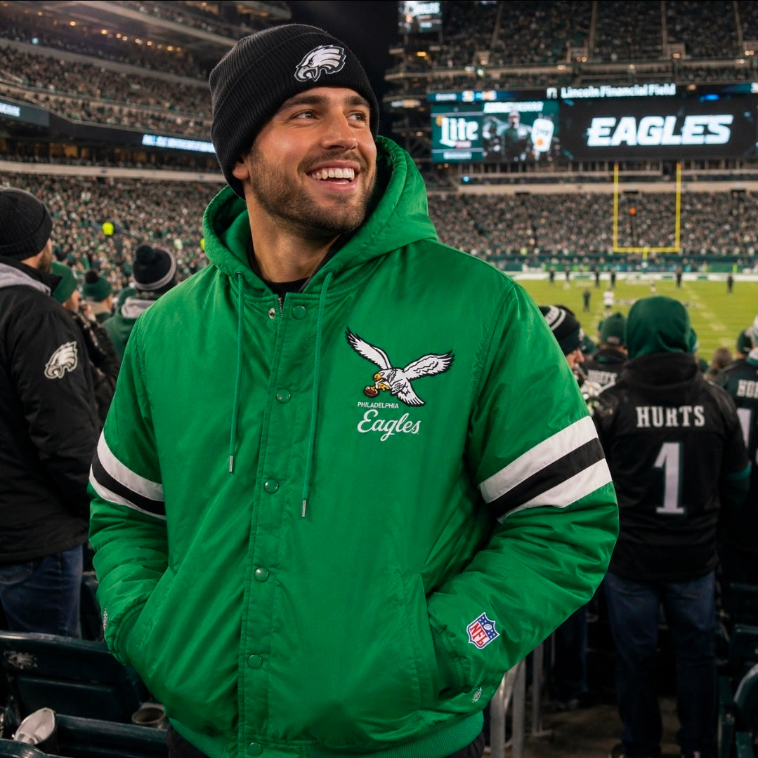 Philadelphia Eagles Throwback Kelly Green Satin Bomber Jacket