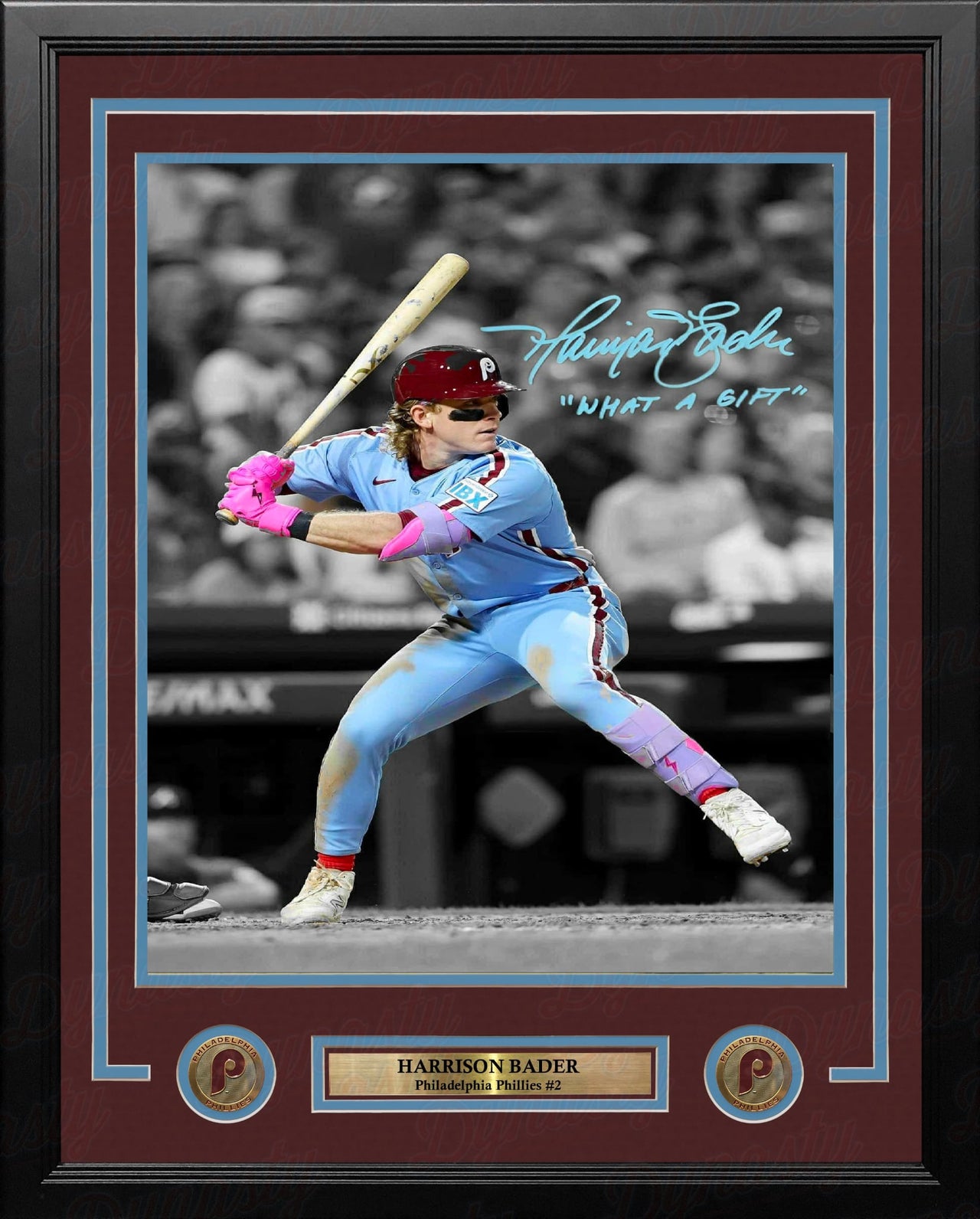 Harrison Bader Throwback Philadelphia Phillies Autographed 16" x 20" Framed Photo - What a Gift