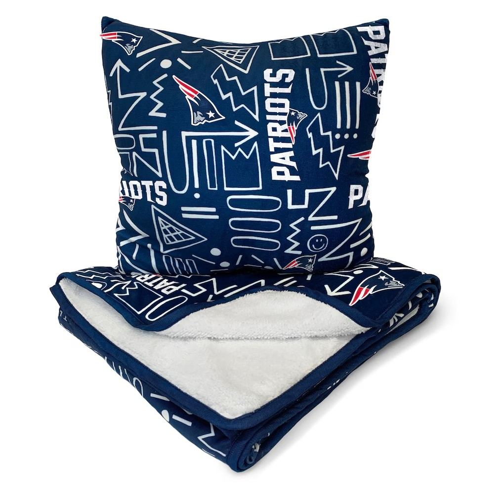 New England Patriots Doodle Pop Poly Span Blanket and Pillow Combo Set