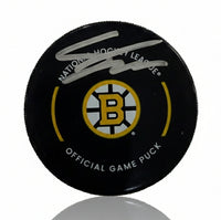 Fraser Minten Boston Bruins Autographed 2025 Game Model Puck - Dynasty Sports & Framing 