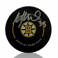 Morgan Geekie Boston Bruins Autographed 2025 Game Model Puck - Dynasty Sports & Framing 