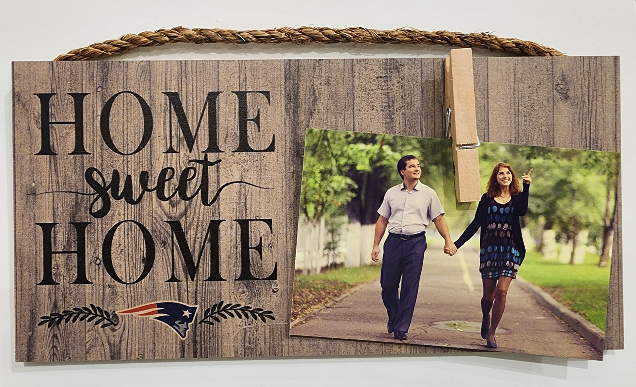 New England Patriots Home Sweet Home 6" x 12" Wood Sign - Dynasty Sports & Framing 
