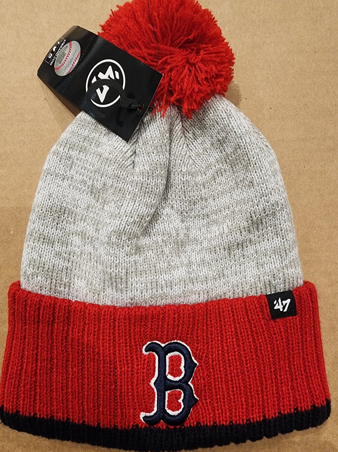 Boston Red Sox '47 Brand Red & Navy Winter Knit Pom Hat - Dynasty Sports & Framing 