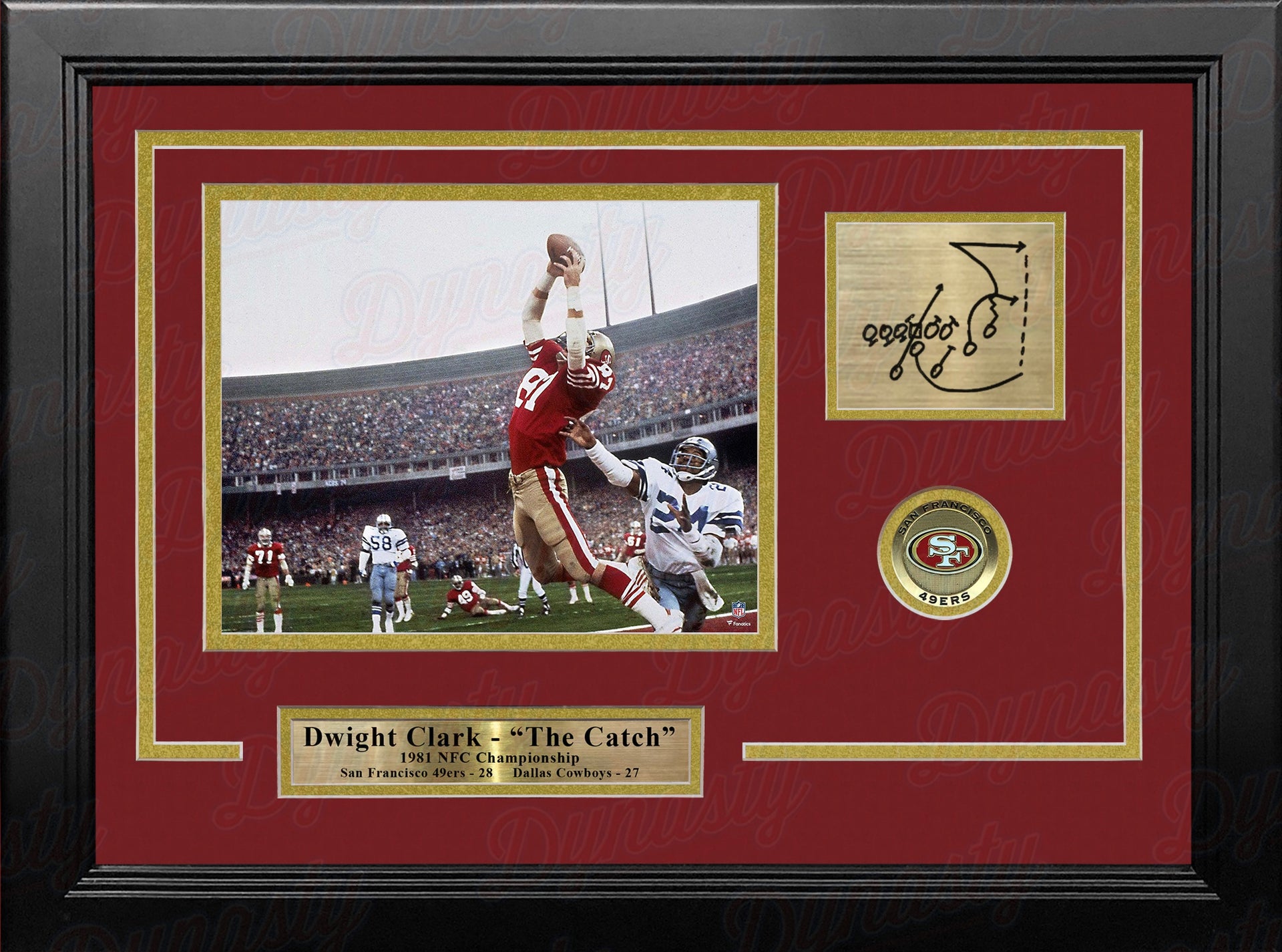 Dwight Clark 1981 NFC Championship Catch San Francisco 49ers 8x10 Framed Photo with Engraved Play - Dynasty Sports & Framing 