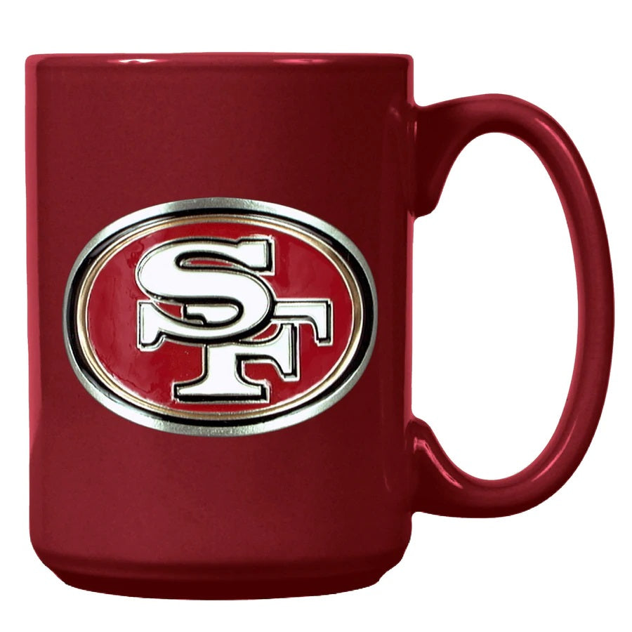 San Francisco 49ers 15oz. Metal Emblem Logo Ceramic Mug - Dynasty Sports & Framing 