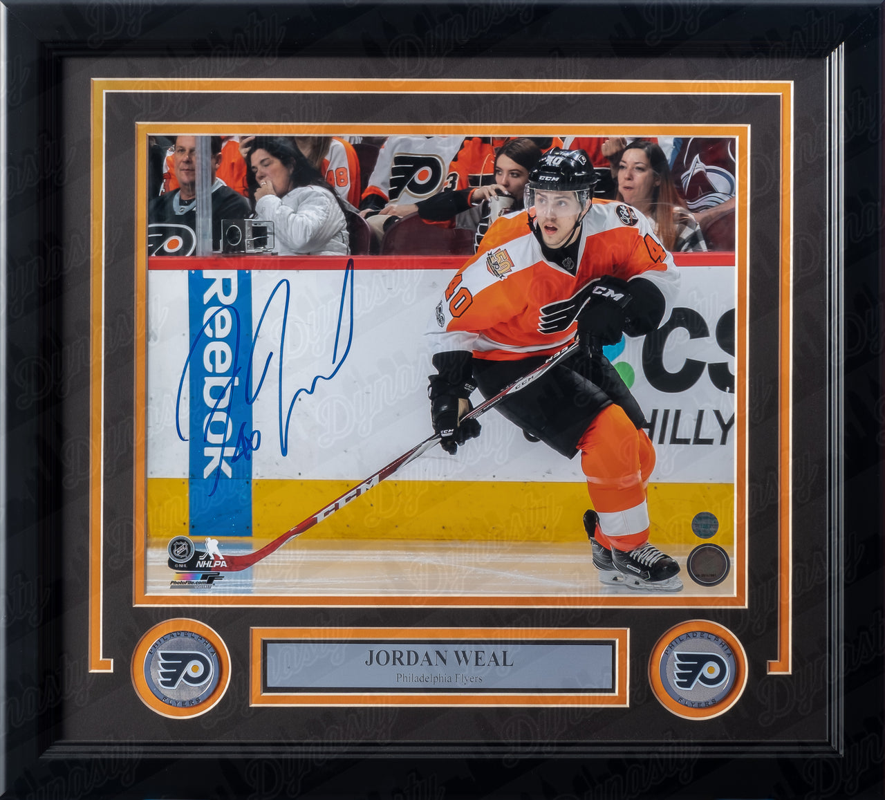 Jordan Weal in Action Autographed Philadelphia Flyers Framed Hockey Photo - Dynasty Sports & Framing 