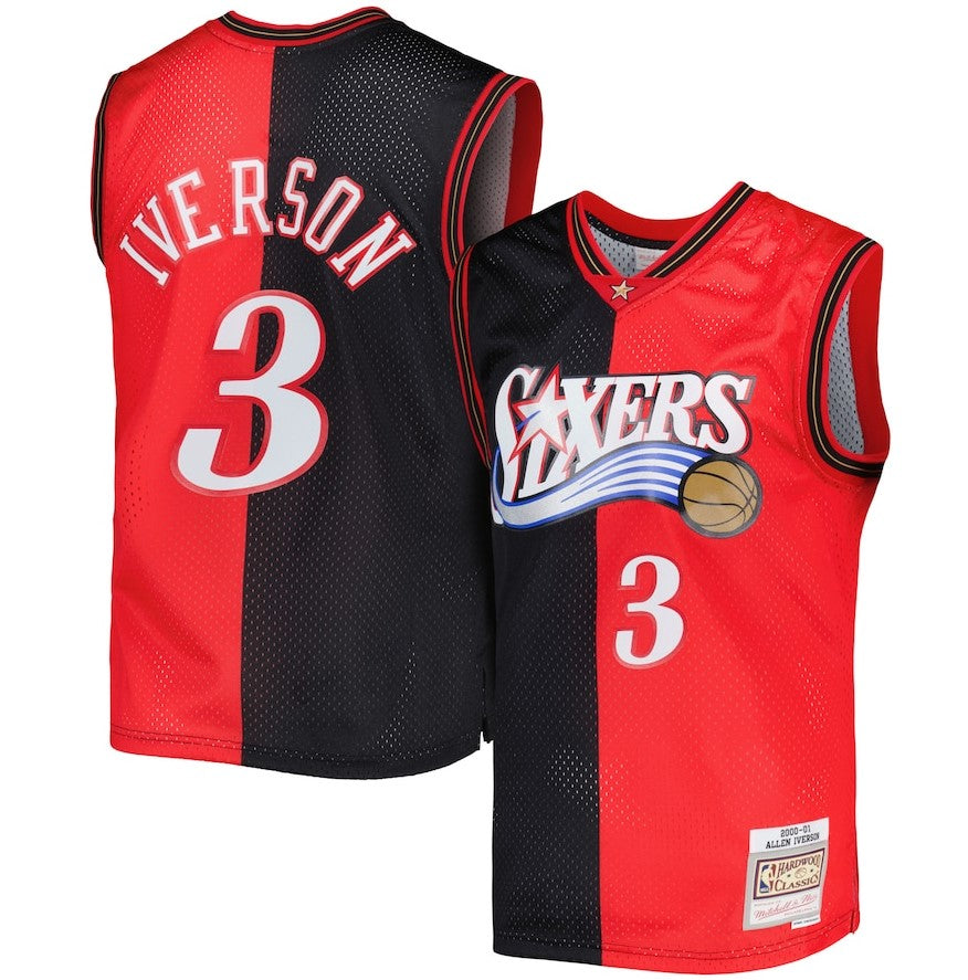 Allen Iverson Philadelphia 76ers Mitchell & Ness Hardwood Classics 2000-01 Split Swingman Jersey - Dynasty Sports & Framing 