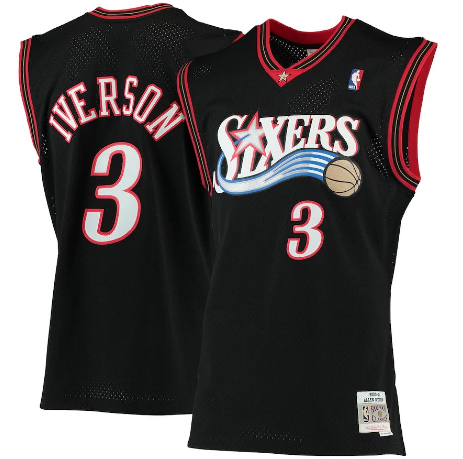 Allen Iverson Philadelphia 76ers Mitchell & Ness Black 2000-01 Hardwood Classics Swingman Jersey - Dynasty Sports & Framing 