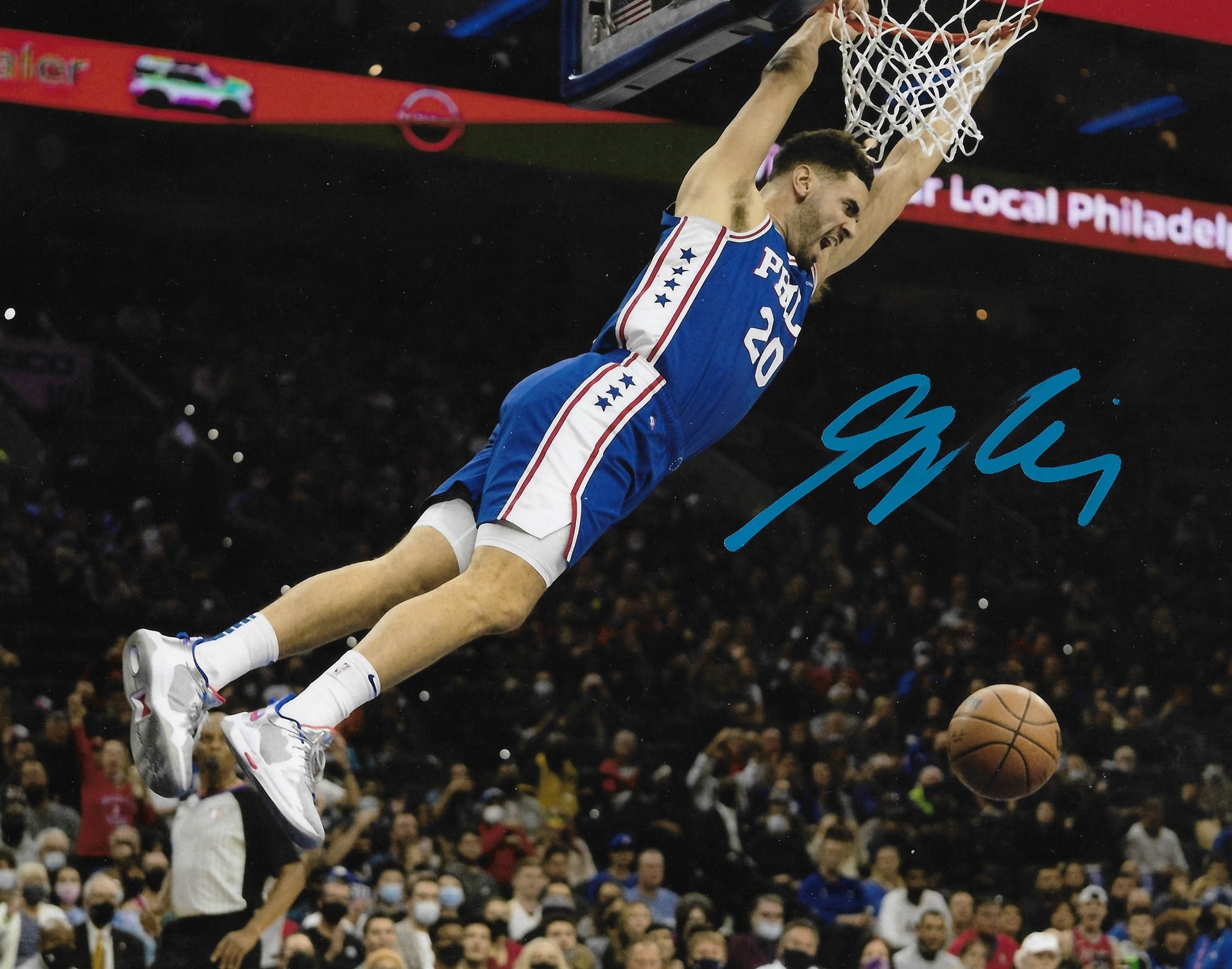 Georges Niang in Action Philadelphia 76ers Autographed Basketball Photo - Dynasty Sports & Framing 