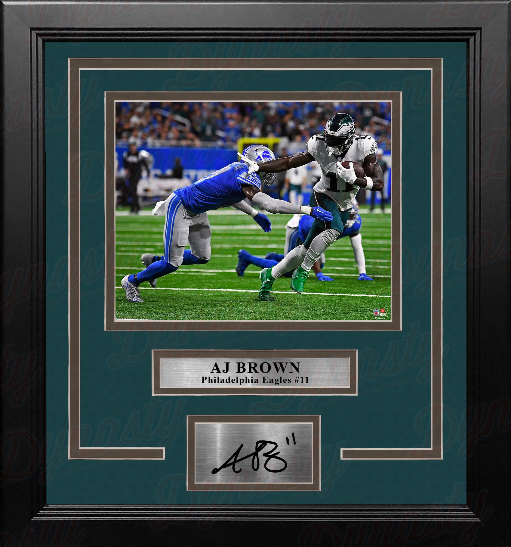AJ Brown in Action Philadelphia Eagles 8" x 10" Framed Football Photo with Engraved Autograph - Dynasty Sports & Framing 