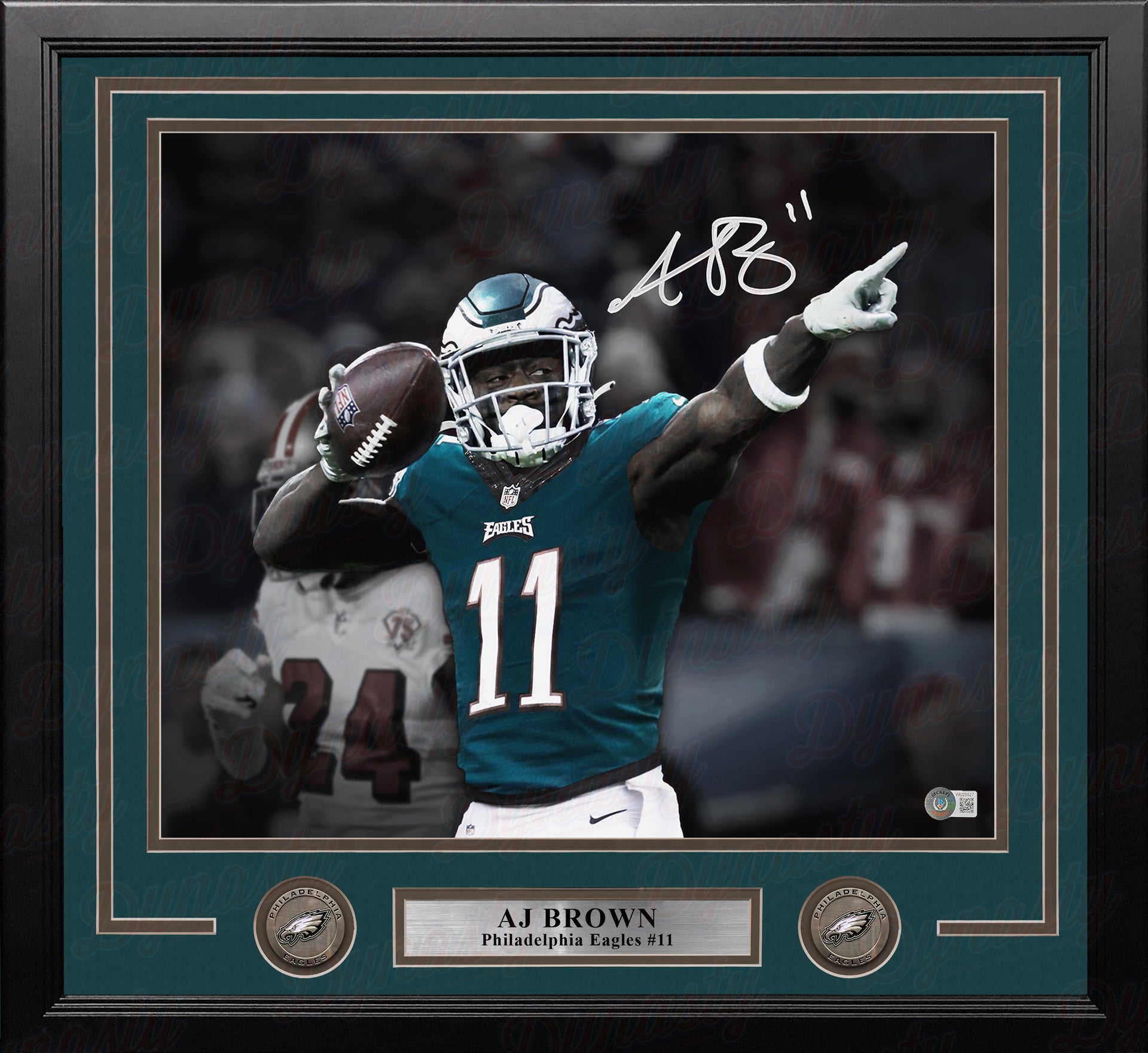 AJ Brown Philadelphia Eagles Autographed Framed Blackout Football Photo - Dynasty Sports & Framing 