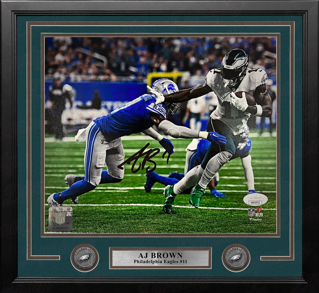 AJ Brown Blocks a Tackle Philadelphia Eagles Autographed Framed Football Photo - Dynasty Sports & Framing 