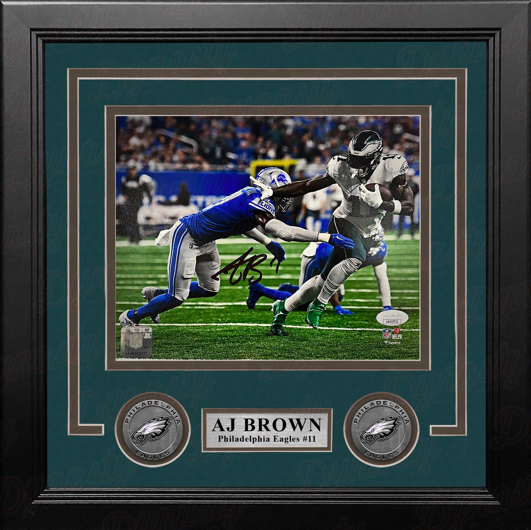 AJ Brown Blocks a Tackle Philadelphia Eagles Autographed Framed Football Photo - Dynasty Sports & Framing 