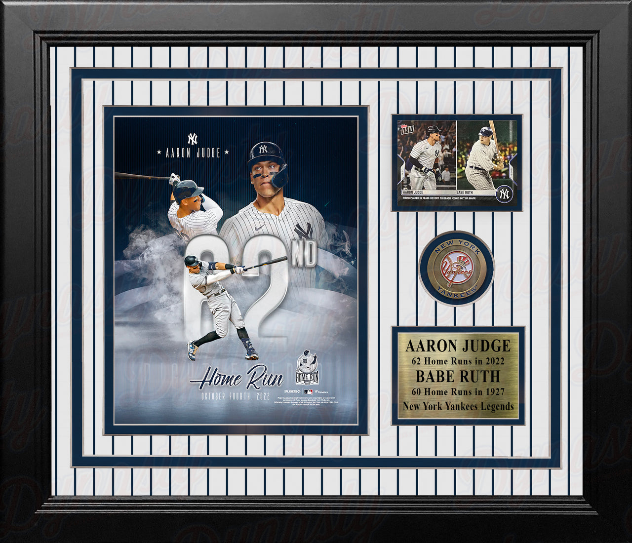 Aaron Judge 62nd Home Run New York Yankees 8" x 10" Framed Collage Photo with Dual Babe Ruth Card - Dynasty Sports & Framing 