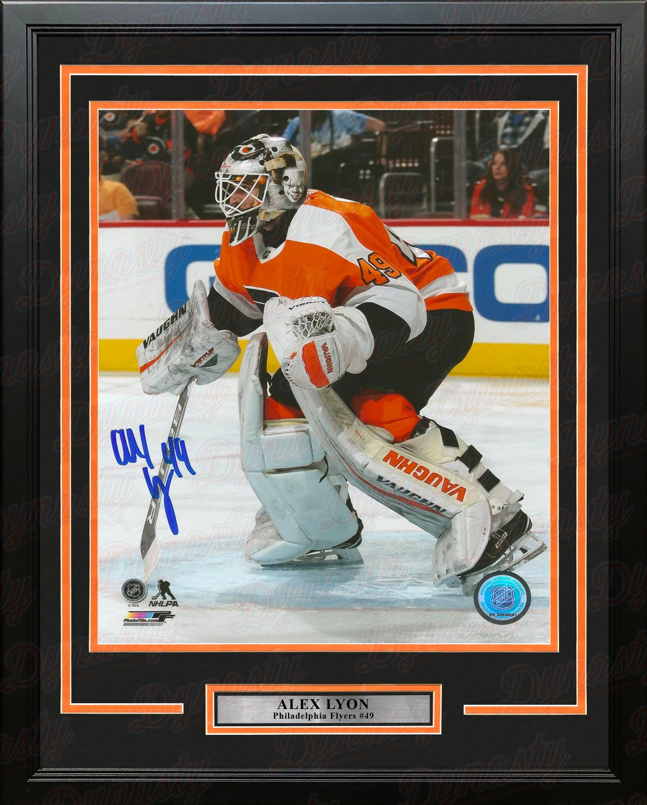 Alex Lyon in Goal Philadelphia Flyers Autographed 16" x 20" Framed Hockey Photo - Dynasty Sports & Framing 